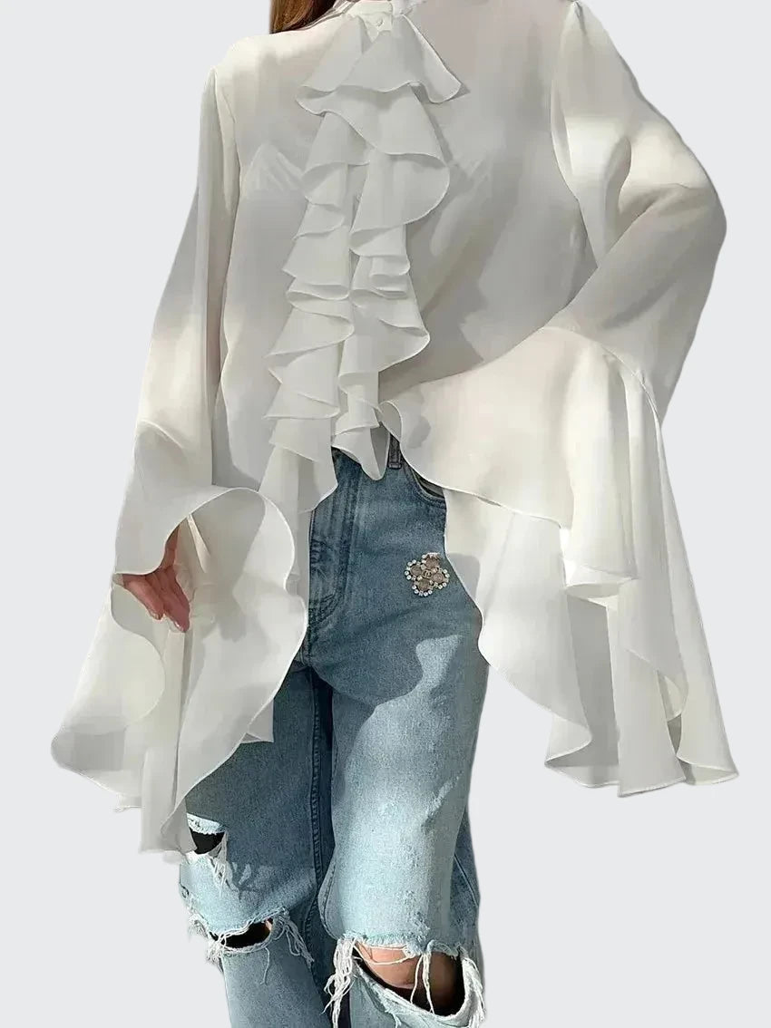 🍒Blouse cardigan tops spring fashion butterfly style ruffle blouse women single breasted shirt blouse o-neck smart casual fashion  Flutter By With A Butterfly