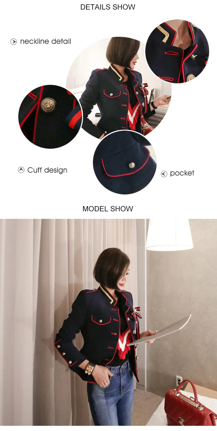 🍒Fashion womens cropped coat with stand up collar high quality vintage female jacket blazer spring autumn fashion smart casual outerwear occasion wear clothing millitary style clothing women Get REDy to EDGE(y) into MILLITARY