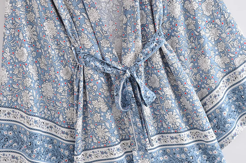 🍒Beach coverups wild floral print short light kimono jacket batwing duster bohemian ladies v-neck rayon short bikini swimwear cover over vacation wear holiday clothing casual wear  Colourful Comfort