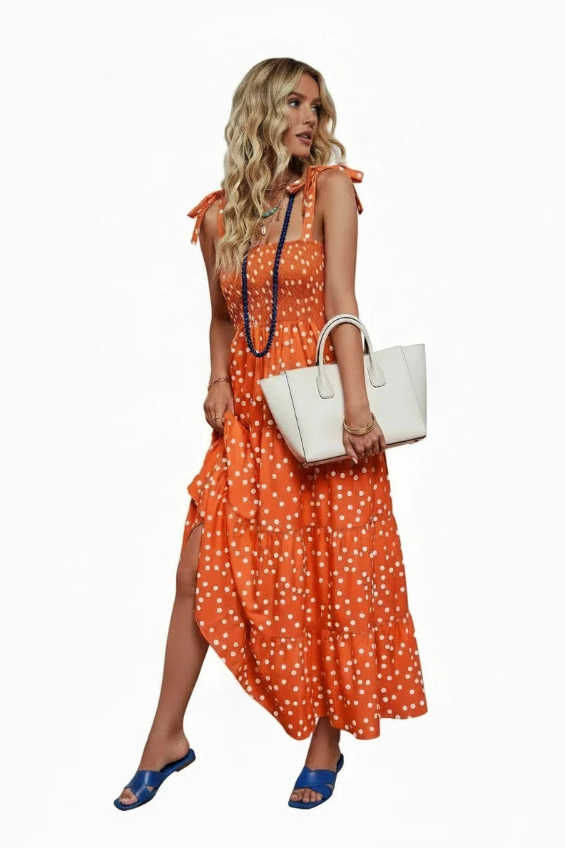 🍒Tiered summer dress summer sleeveless midaxi outfit for holiday spring summer clothing backless printed vacation wear cami dress for Women smart casual clothing  Dress For Summer
