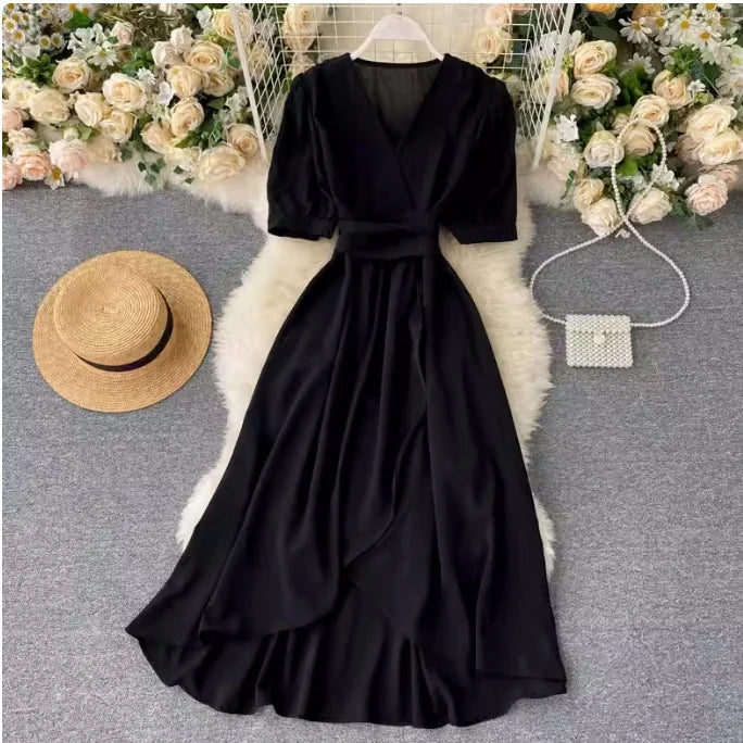 🍒Solid colour irregular hem dress short sleeved summer outfit smart casual women colourful fashion wear holiday wear
