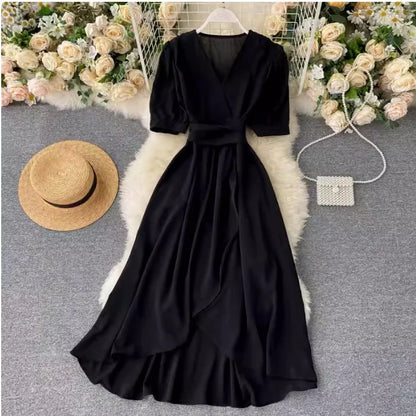 🍒Solid colour irregular hem dress short sleeved summer outfit smart casual women colourful fashion wear holiday wear
