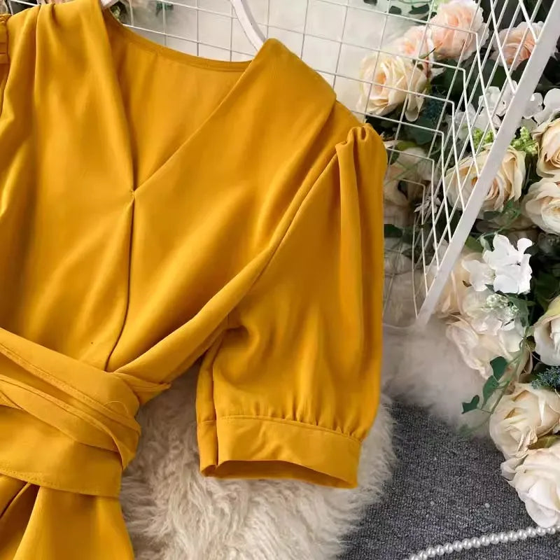 🍒Solid colour irregular hem dress short sleeved summer outfit smart casual women colourful fashion wear holiday wear