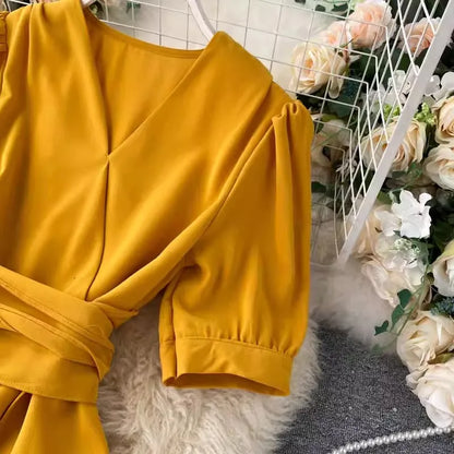 🍒Solid colour irregular hem dress short sleeved summer outfit smart casual women colourful fashion wear holiday wear