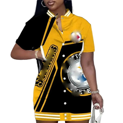 🍒 Amerikaanse voetbal trui rok hemp 49 Steeler plus grootte kort uitrustings beperkte uitgawe knoop-af langmou Baadjie rok gemaklike drag vroue Voetbal Fab Mode