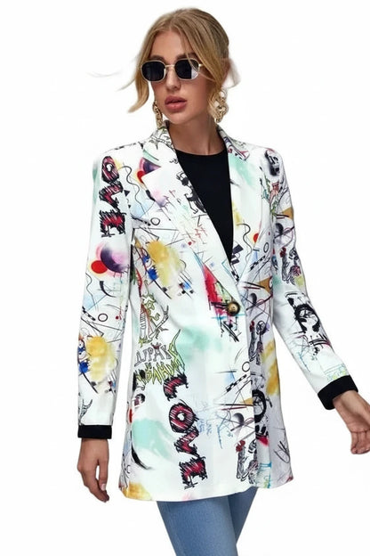 🍒Graffiti print blazer smart casual women’s Jacket high street plus size fashion outerwear spring elegant coat occasion expressive stylish clothing ‘Write Cool…