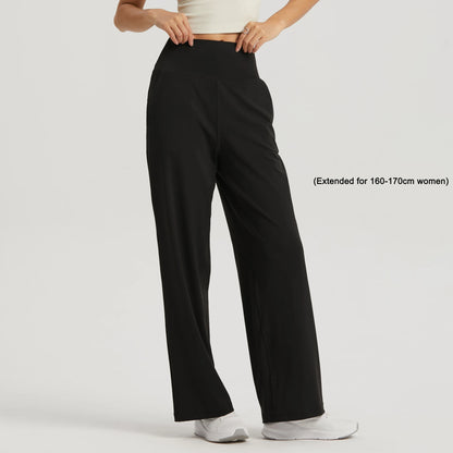 🍒Leisure wide leg pants cool feel smart casual women gym workout pants long legs loose skin friendly yoga dance wear ladies trousers with pockets Cute Casual
