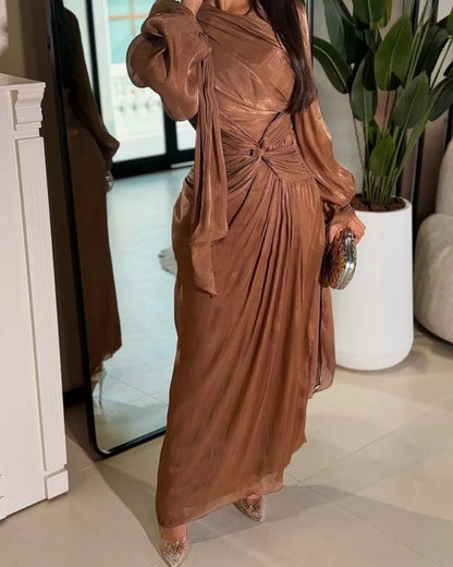 🍒 Vroue langmou geplooide rok aandrok trougas uitrusting matriekafskeidrokke maxi mode klerasie maxi rok klerasie Rol In Plooie