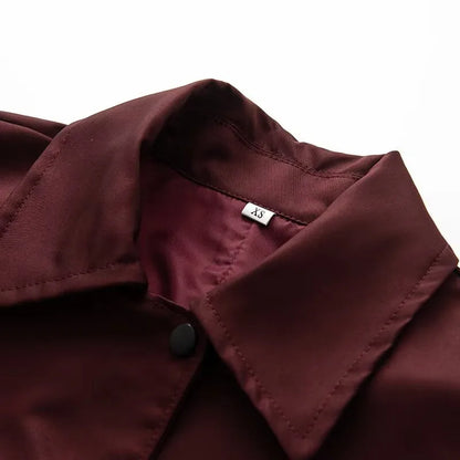 🍒Women's spring and summer fashion style simple and versatile trench coat long sleeves collar outwear smart casual Bottle Style With A Burgundy Coat Dress