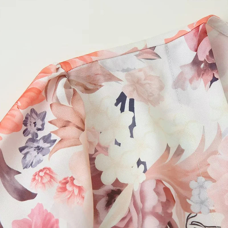 🍒印花风连衣裙 长袖系带中长款 时尚复古风 V领长袖 商务休闲女装