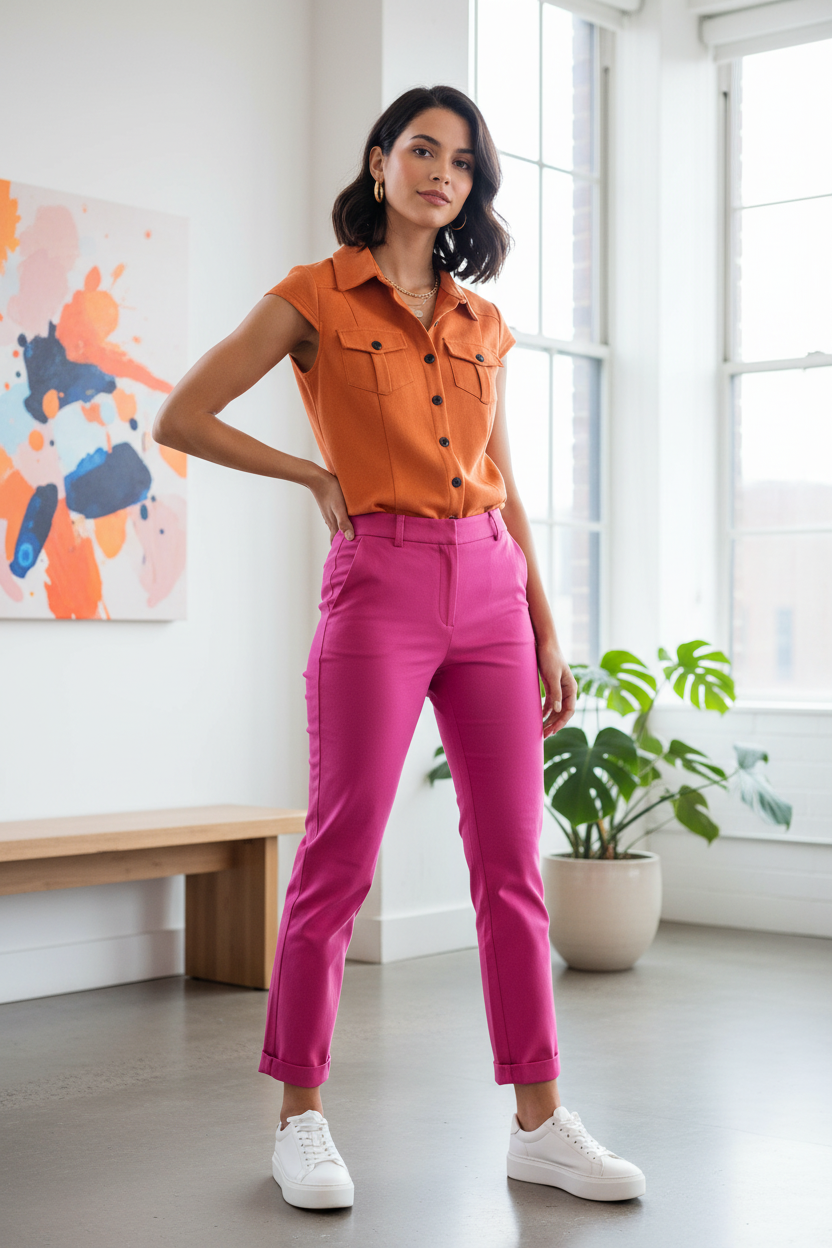 🍒Retro polo shirt with pockets female fashion fitted short sleeve tops women casual fashion clothing streetwear workwear style crop summer wear clothes solid aPEELing shades of ORANGE and Cream