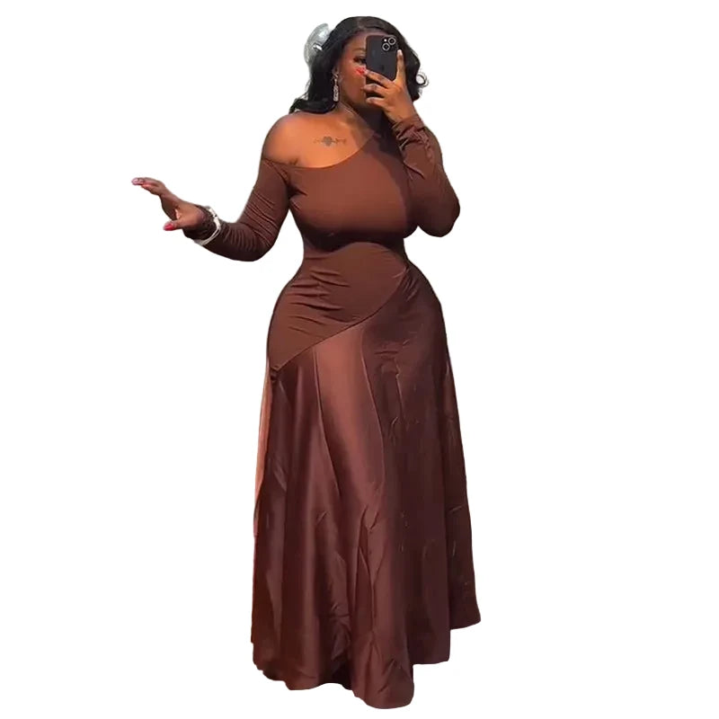 🍒Summer maxi dress slim smart casual womens wear maxi outfit off shoulder occasion party satin clothing Be SAT-IN JERSEY Fashion