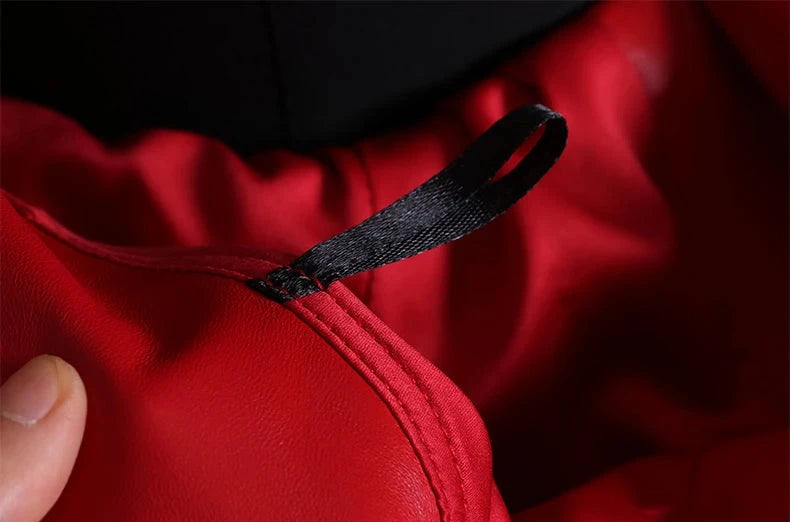 🍒Leather long dresses with side split for women slash neck red black pu outfit long sleeve shoulderless for occasions party wear club wear REDiculously Cool