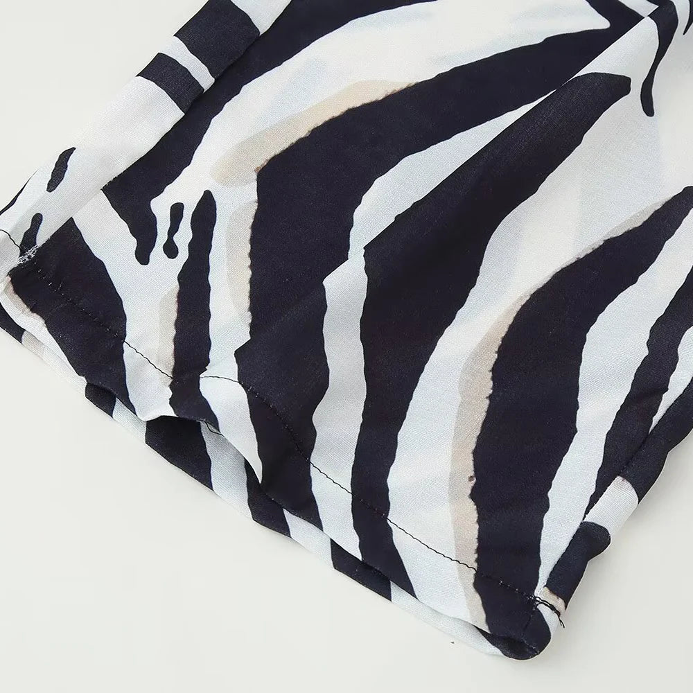 🍒Casual wide legs trousers pants   for women zebra print stripes vintage high waist ankle trousers for beach holiday wear party occasion wear Hot Pants
