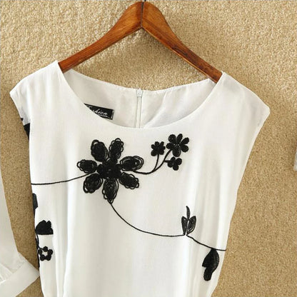 🍒Tweedelige uitrustings somerrok mode a-lyn somerstelle vir vroue elegante blomklere slim gemaklike drag Beweeg na Monochroom