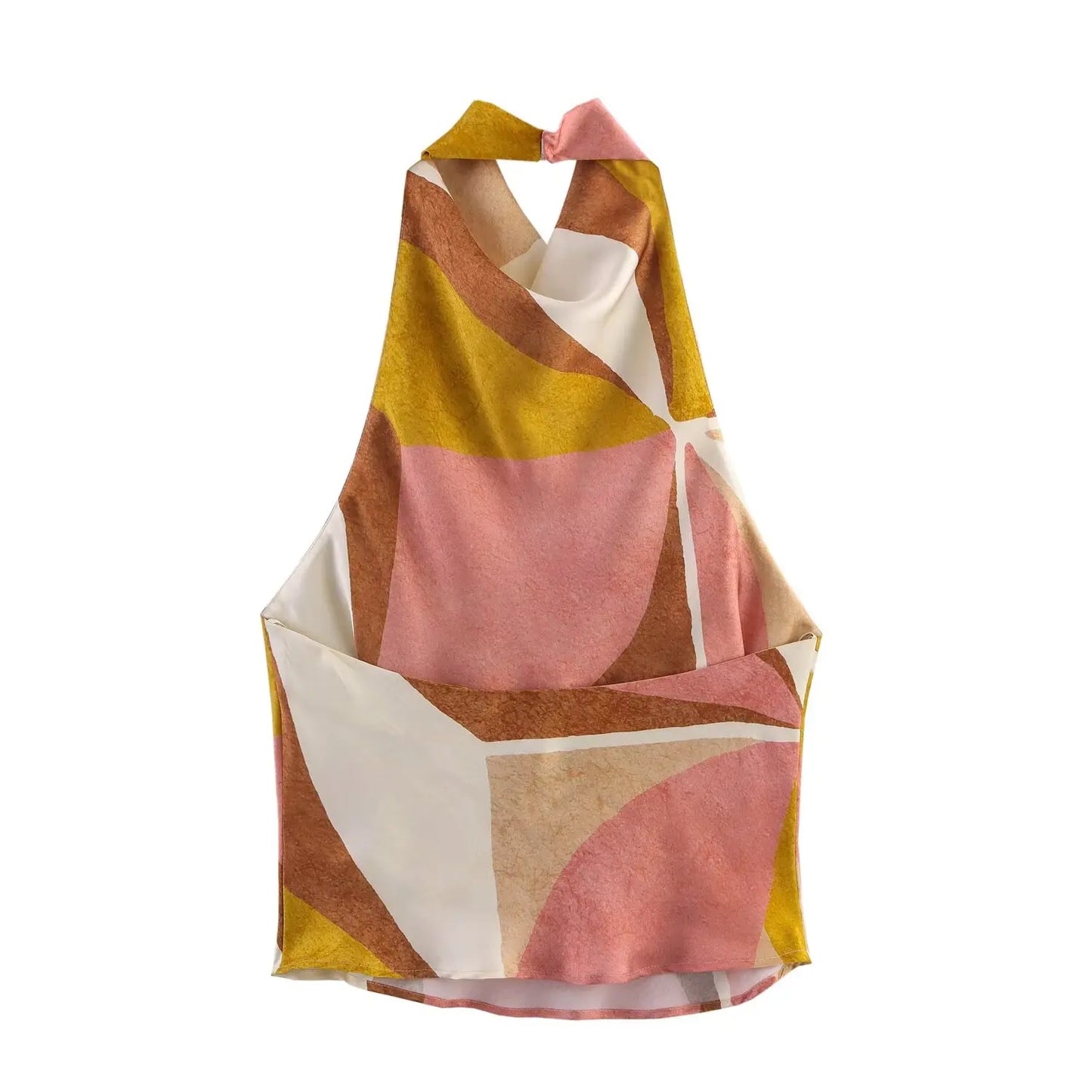 🍒Somer geometriese halternek-top ruglose moulose slim gemaklike klere vroue vakansie drag moulose top vroulike mode-styl partytjie geleentheid drag Eet Vrugteslaai In Vrugteslaai