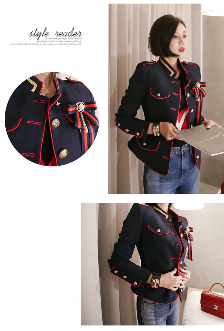 🍒Fashion womens cropped coat with stand up collar high quality vintage female jacket blazer spring autumn fashion smart casual outerwear occasion wear clothing millitary style clothing women Get REDy to EDGE(y) into MILLITARY