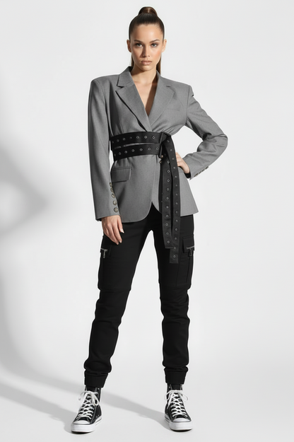 🍒Dubbelgordelknopie-toevallige baadjie met V-hals en lapel, gordelblazers vir geleenthede, vroue-oorrokke, slim gemaklike klere – 'n Klomp Baadjie