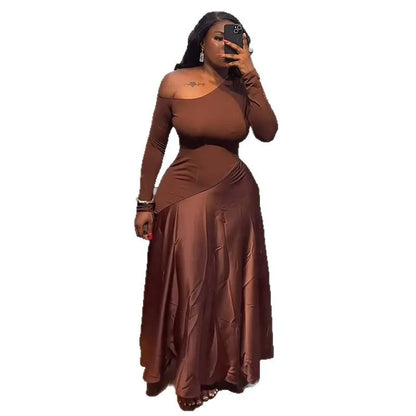 🍒Summer maxi dress slim smart casual womens wear maxi outfit off shoulder occasion party satin clothing Be SAT-IN JERSEY Fashion