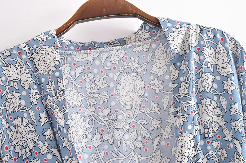 🍒Beach coverups wild floral print short light kimono jacket batwing duster bohemian ladies v-neck rayon short bikini swimwear cover over vacation wear holiday clothing casual wear  Colourful Comfort