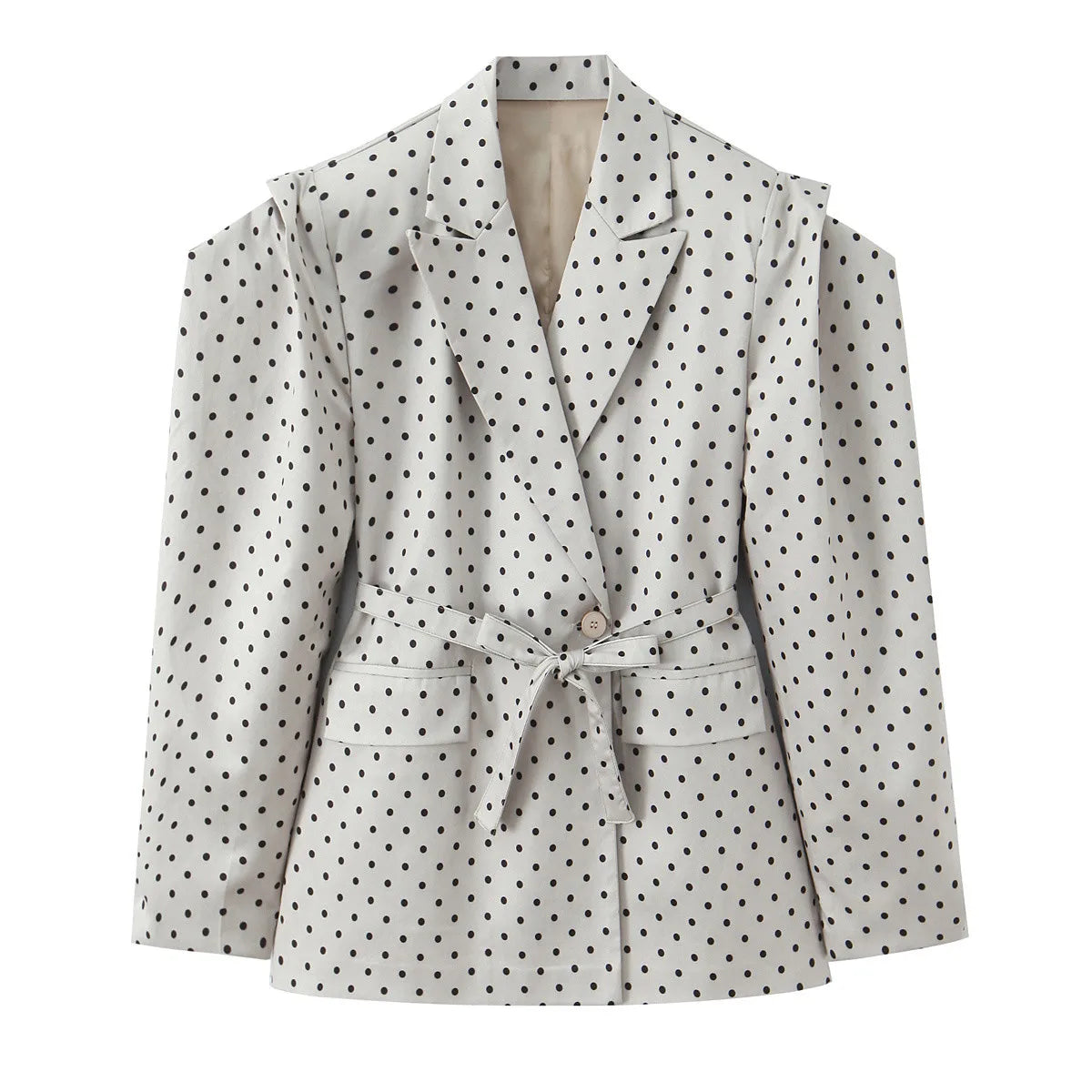 🍒Polka dot suit jacket for spring summer european and american versatile polka dot women’s fashion smart casual outdoor wear clothing cap sleeve style slim fit occasion wear   Cop This Casu ’‘Casion Cap