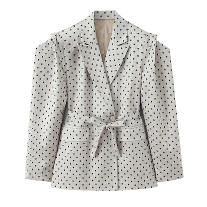 🍒Polka dot suit jacket for spring summer european and american versatile polka dot women’s fashion smart casual outdoor wear clothing cap sleeve style slim fit occasion wear   Cop This Casu ’‘Casion Cap