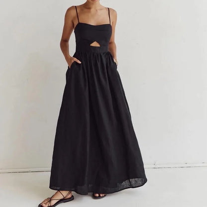 🍒Summer spaghetti straps dress high waist solid colour women's smart casual clothing occasion wear party clothing BRA-vo To ThIs BLACK Beauty