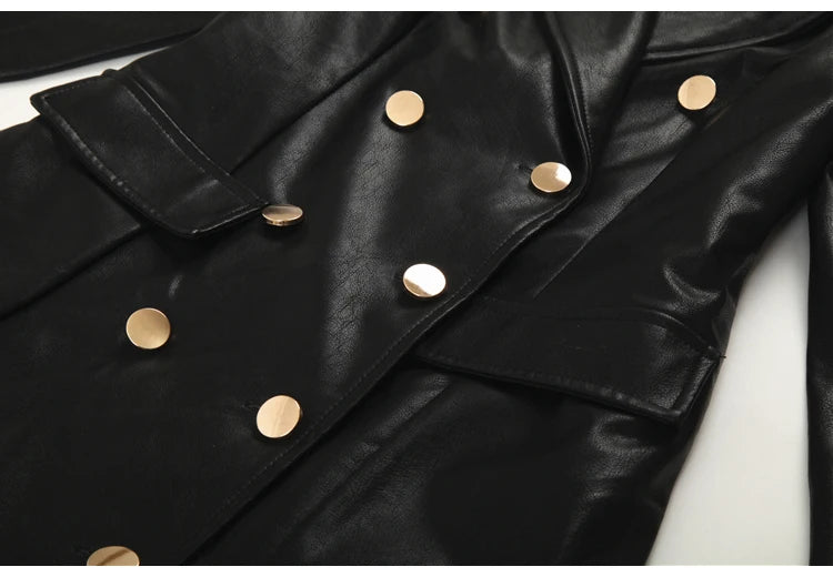 🍒Ekstra lang kunsleer trenchcoat vir dames dubbelbors luukse elegante lang slim gemaklike pu-oorjas Bly OP HOOGTE van DUBBEL neem-klere