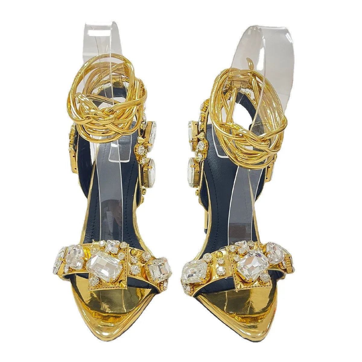 🍒Spits-toon diamant-hak enkelbandjie strappiesandale glansryke stilettos met diamantversiering damespartytjieskoene geleentheidsklere Dancing Diamonds