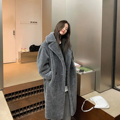 🍒Women winter faux fur coat winter long women female thick teddy bear outerwear Casual loose oversize outdoor wear Bear Winter With A Teddy