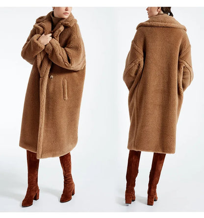 🍒Women winter faux fur coat winter long women female thick teddy bear outerwear Casual loose oversize outdoor wear Bear Winter With A Teddy