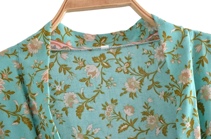 🍒Beach coverups wild floral print short light kimono jacket batwing duster bohemian ladies v-neck rayon short bikini swimwear cover over vacation wear holiday clothing casual wear  Colourful Comfort