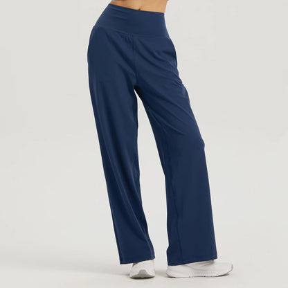 🍒Leisure wide leg pants cool feel smart casual women gym workout pants long legs loose skin friendly yoga dance wear ladies trousers with pockets Cute Casual