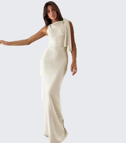 🍒Sonder-skouer moulose maxi rok lang elegante diagonale kraag geleentheid mode vir vroue partytjie uitrustings elegante bodycon Hou die sy-das styl opsy