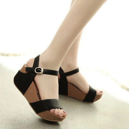 🍒Leopard wedge sandals Platform wedge shoes ankle strap peep toe high foot wear smart casual footwear women  jump on  leopord platform
