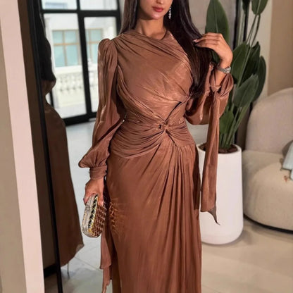 🍒 Vroue langmou geplooide rok aandrok trougas uitrusting matriekafskeidrokke maxi mode klerasie maxi rok klerasie Rol In Plooie