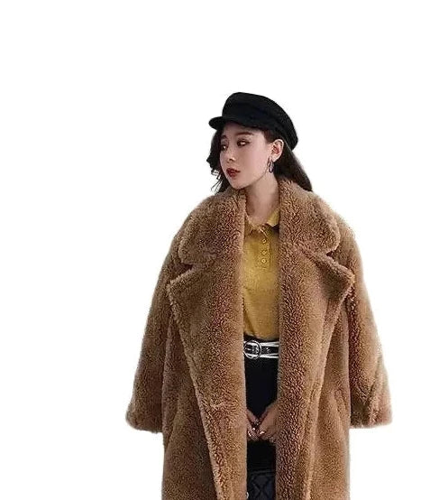 🍒Women winter faux fur coat winter long women female thick teddy bear outerwear Casual loose oversize outdoor wear Bear Winter With A Teddy