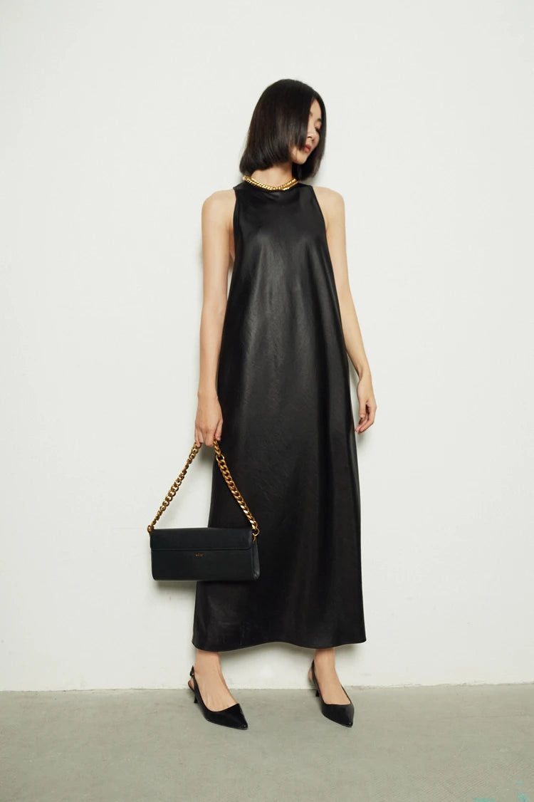 🍒Long faux Leather dress for occasion elegant stylish design backless maxi outfits for Women clubwear partwear fashion Party With A Bow On It