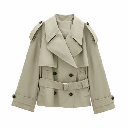 🍒Autumn winter womens fashion retro jacket double-breasted long-sleeve short long sleeve trench coat wind breaker smart casual coat (In Short ) Classic Coat