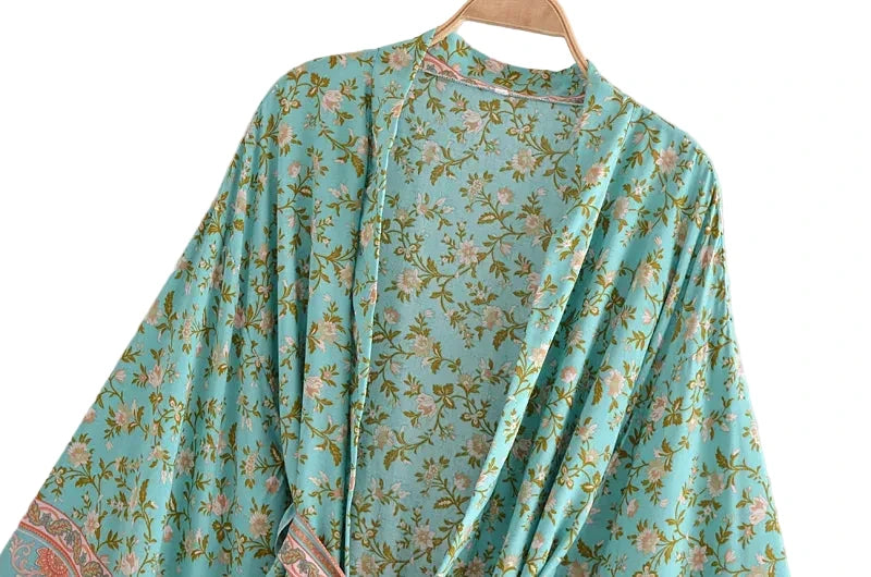 🍒Beach coverups wild floral print short light kimono jacket batwing duster bohemian ladies v-neck rayon short bikini swimwear cover over vacation wear holiday clothing casual wear  Colourful Comfort