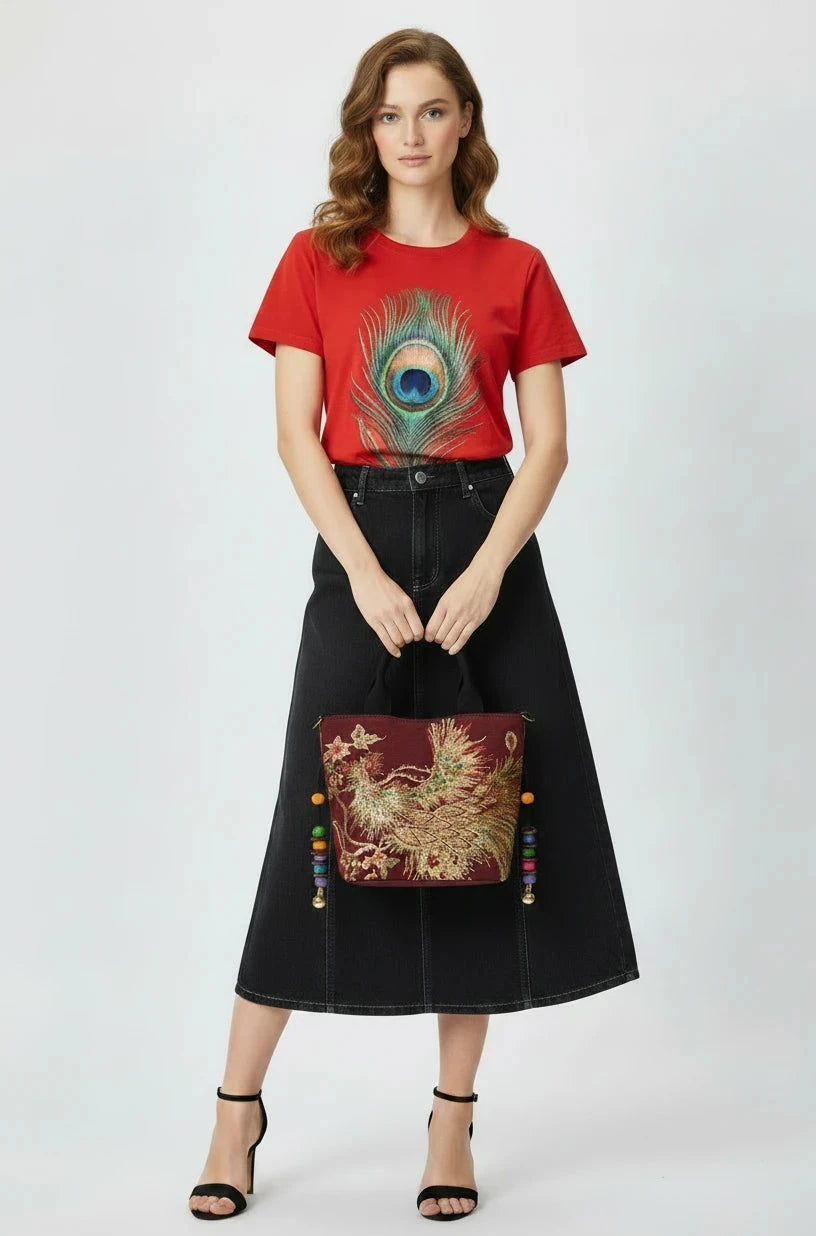 🍒Sequins tote bag ethnic style peacock embroidery handbags ladies vintage canvas crossbody bag grab bag smart casual accesssories Display Your Style With A peacock