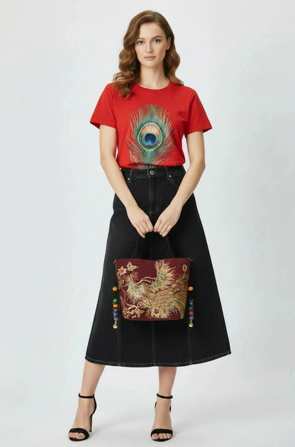 🍒Sequins tote bag ethnic style peacock embroidery handbags ladies vintage canvas crossbody bag grab bag smart casual accesssories Display Your Style With A peacock