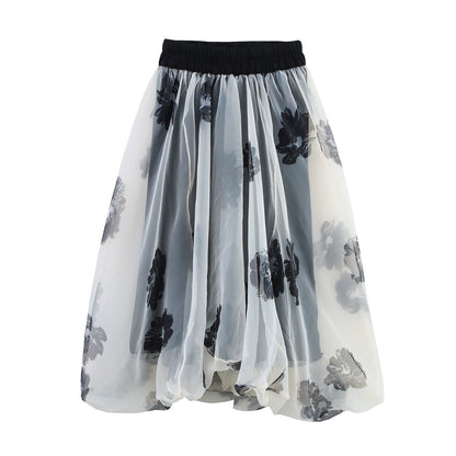 🍒Floral Chiffon dress midi elegant summer fashion loose collarless outfit also can be used as a maxi skirt versitile clothing natural waist smart casual party occasion wear Versatile Style