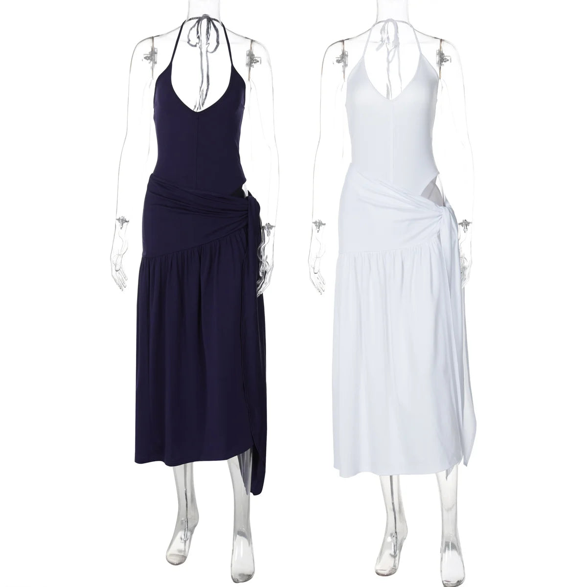 🍒Sleexeless halter top backless design deep v neck Irregular fashion and long split skirt 2 piece sets smart casual wear women You Will Bi K-eeN-i To Wear This Bikini Dress