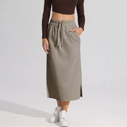 🍒Informele midi-romp modale materiaal klere los somerdrag vroue se informele klere plusgrootte lang rompe met elastiese middel en sakke