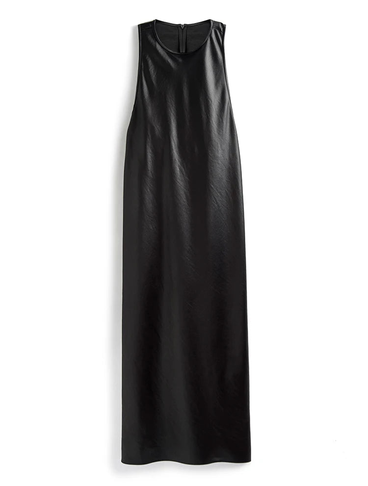 🍒Long faux Leather dress for occasion elegant stylish design backless maxi outfits for Women clubwear partwear fashion Party With A Bow On It