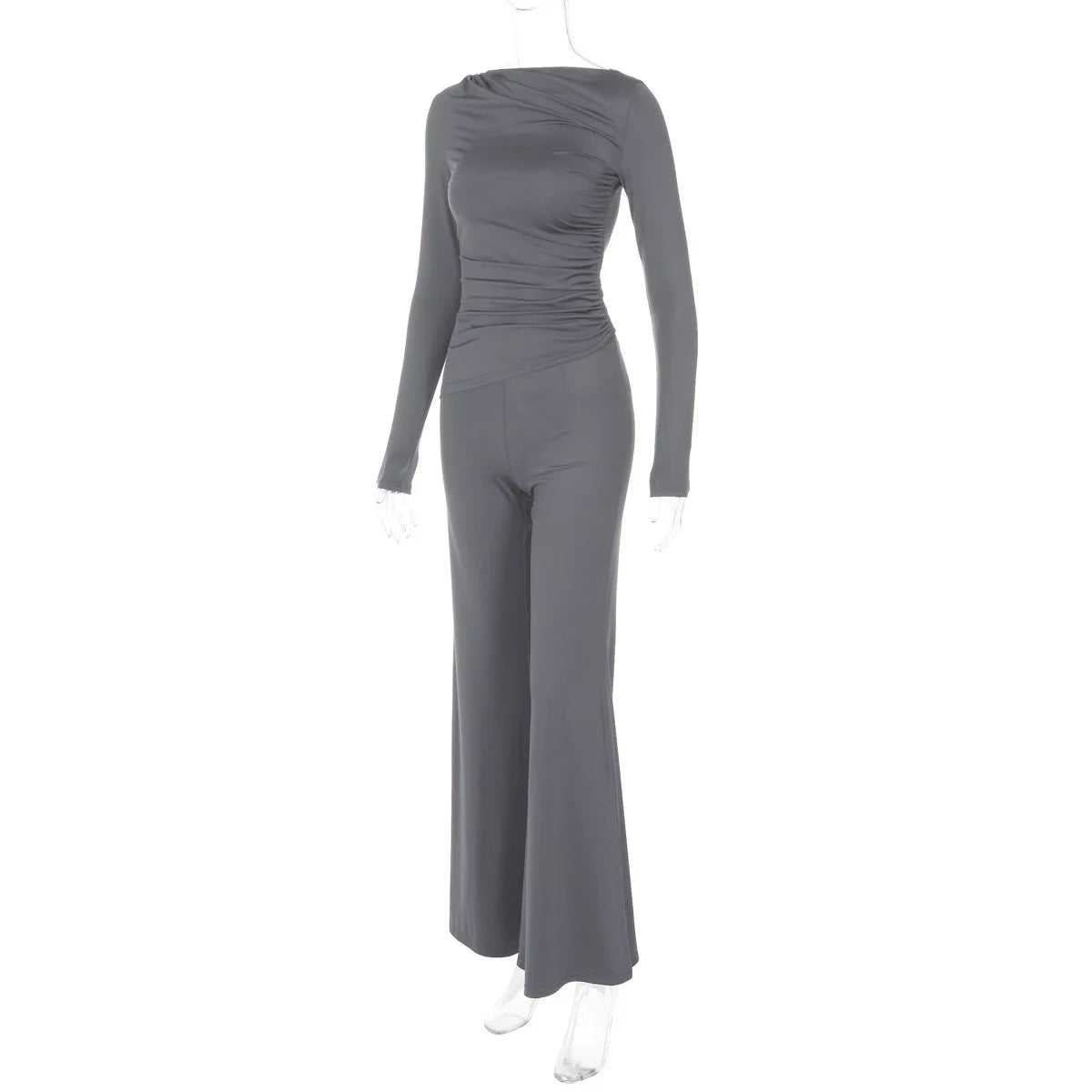 🍒Solid colour set crop top + flared bottom tube pants smart casual clothing women fashion  leggings two piece set Galavant In Your Grey