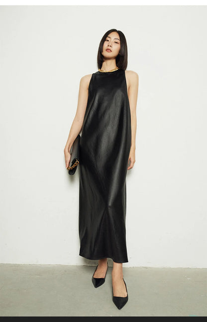 🍒Long faux Leather dress for occasion elegant stylish design backless maxi outfits for Women clubwear partwear fashion Party With A Bow On It
