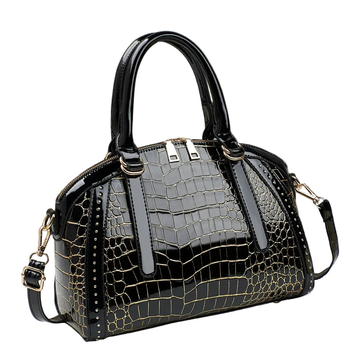 🍒Luxury designer handbag for women trendy ladies crossbody bag large capacity pu Leather crocodile effect crossbody bag  Fashion accessories  Cool Croco Gold Should  ‘