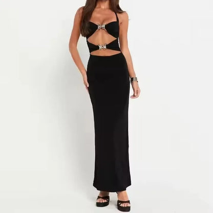 🍒Club outfits for women summer halter neck dress with bows fashion party occasion wear sleeveless backless maxi bodycon evening wear outfit